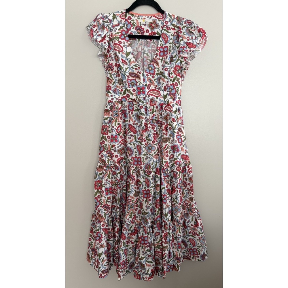Boden Bria Puff Sleeve Midi Dress Ivory Oriental Paradise Women's Size 2P